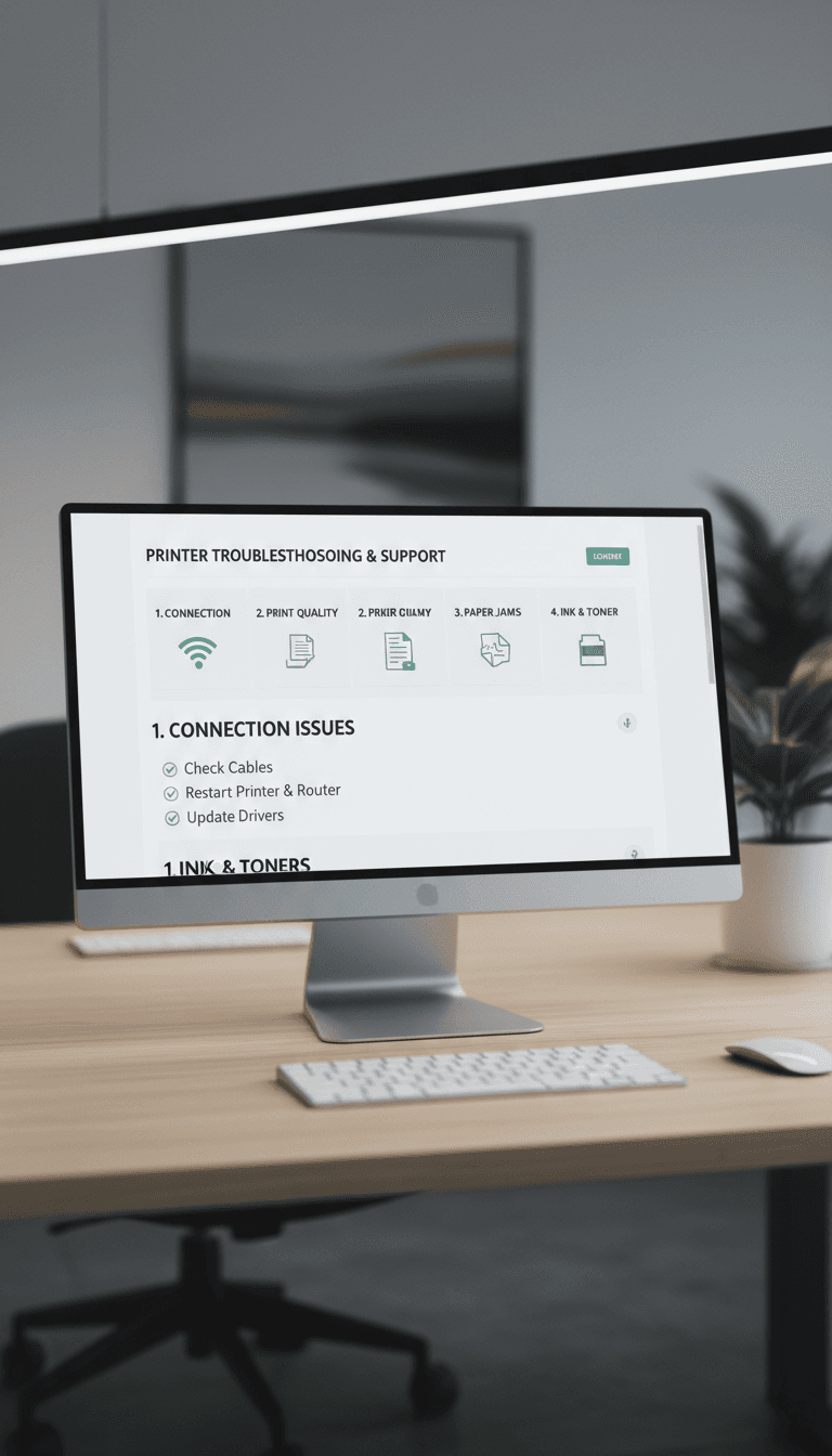 Printer help guide displayed on computer screen