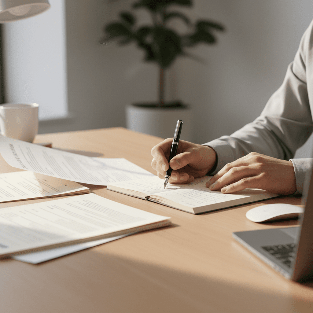 Person examining a freshly printed document with satisfaction