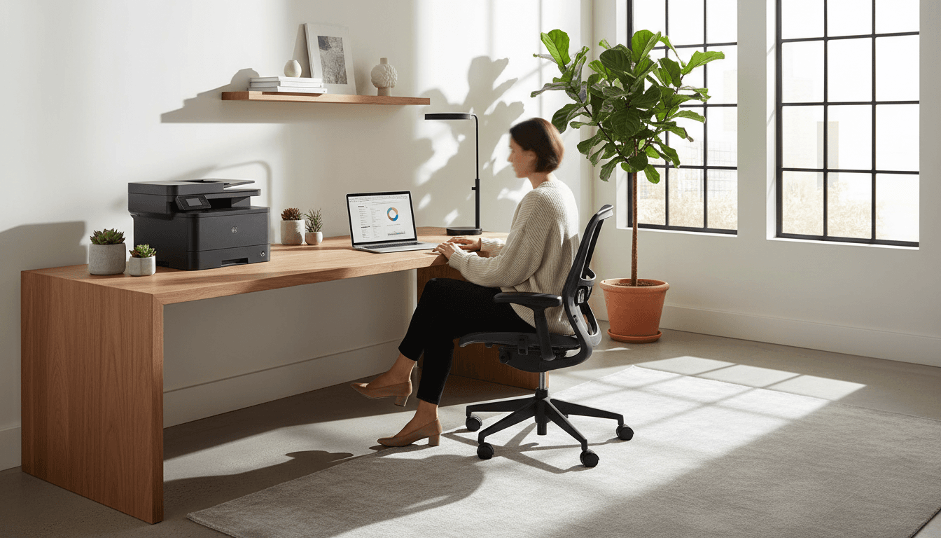 Printer in home office workspace